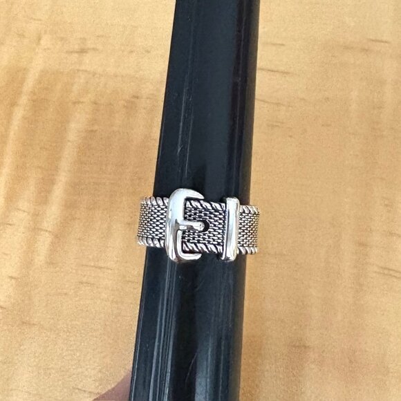 Rhodium Plated Solid Sterling Silver Buckle Ring  Size 7 NWOT Artisan made - Picture 4 of 11